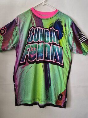 Sunday Funday Men L Short Sleeve Suicide Squad Psychedelic Baseball League Shirt